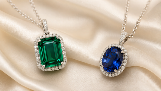 Lab-grown emerald and blue sapphire jewelry