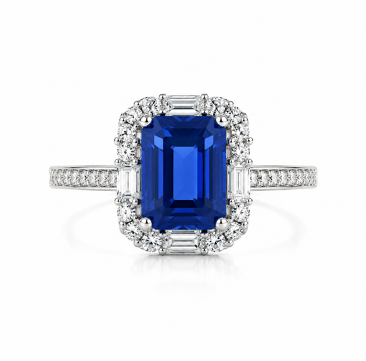 S925 Sterling Silver Square Blue Sapphire Ring