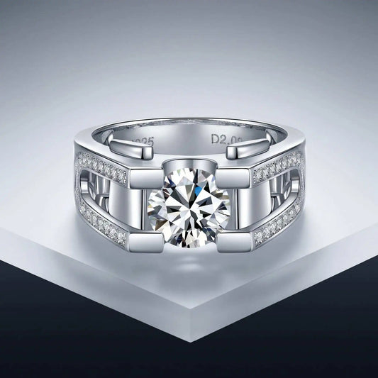 New S925 Sterling Silver Elegant Men's Ring 2-carat Moissanite diamond Jewelry European and American Wholesale