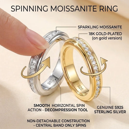 Bestselling Rotatable 925 Sterling Silver Anxiety Jewelry Fortune Turning 18k Gold Plated Row Moissanite Eternity Ring for Women