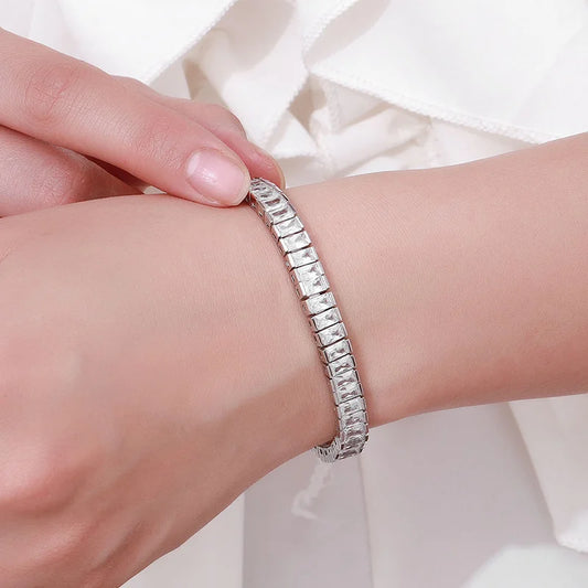 S925 Sterling Silverins Rap Cuban Inlaid Single Row Design Gang Drill Moissanite Full Diamond Tennis Bracelet