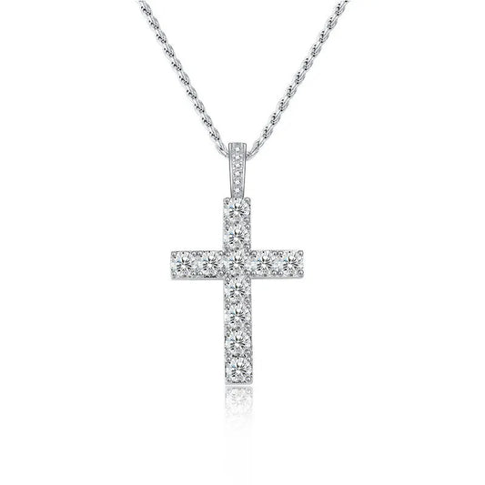 Fashion Jewelry Simple 925 Sterling Silver Religious Delicate Moissanite Cross Fine Pendant Necklaces for Women