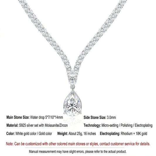 Luxury 6CT Pear Moissanite Tennis Chain Necklace White Gold Plated S925 Silver Iced Evening Party Women Fine Jewelry GAR