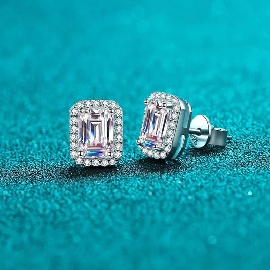 Manufacturer Wholesale 925 Sterling Silver Earrings for Women Bright Radiant Cut Moissanite Rectangular Inlay OEM/ODM