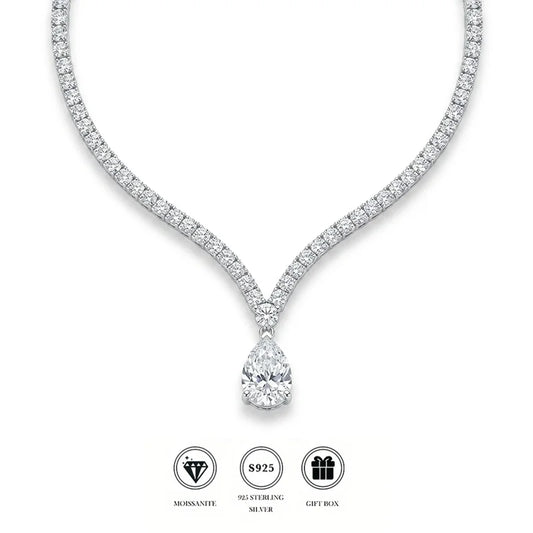 Luxury 6CT Pear Moissanite Tennis Chain Necklace White Gold Plated S925 Silver Iced Evening Party Women Fine Jewelry GAR