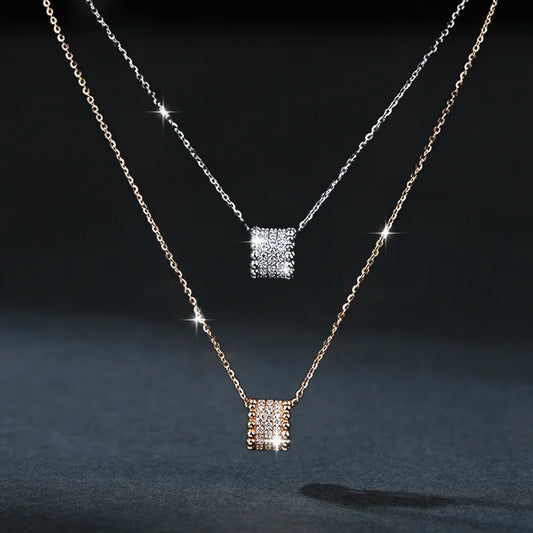 Mozanite Necklace Cylindrical Design Delicate Waistline Subtly Luxurious Niche-Crafted 925 Sterling Silver Featuring Elegant