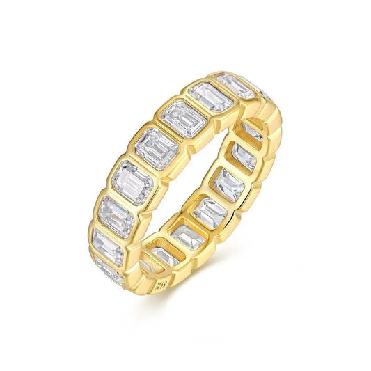 S925 Sterling 18K Gold Plated D VVS Emerald Cut Moissanite Prong Setting Trendy Wedding Band for Women