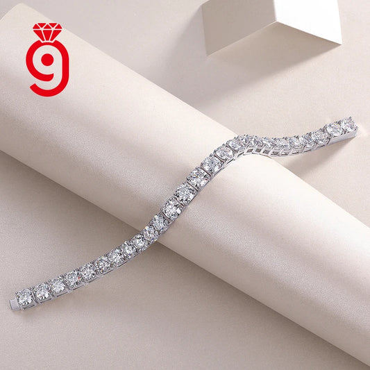 6.5mm Round Iced Out Hip Hop VVS 925 Sterling Silver Fine Jewelry Diamond Moissanite Tennis Chain 1CT Women Bracelets
