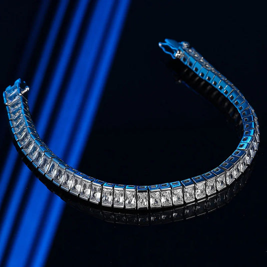 S925 Sterling Silverins Rap Cuban Inlaid Single Row Design Gang Drill Moissanite Full Diamond Tennis Bracelet