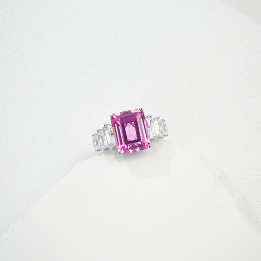 Square Lab Pink Sapphire Ring in S925 Sterling Silver