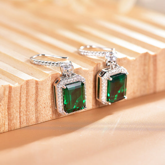 4CT Emerald Cut Lab Emerald Drop Earrings in S925 Sterling Silver