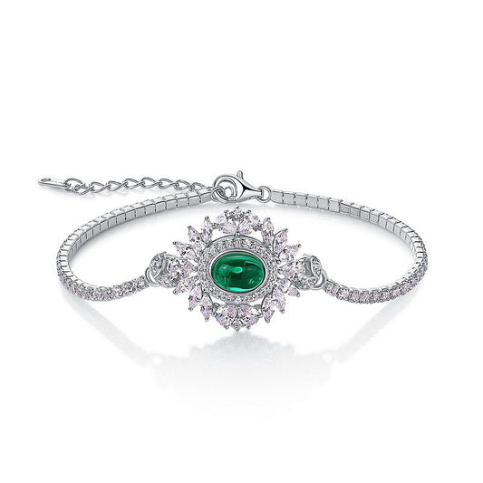 Sunburst Lab Emerald Bracelet in S925 Sterling Silver