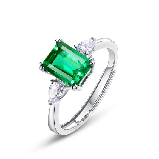 Emerald Cut Lab Emerald Ring in S925 Sterling Silver