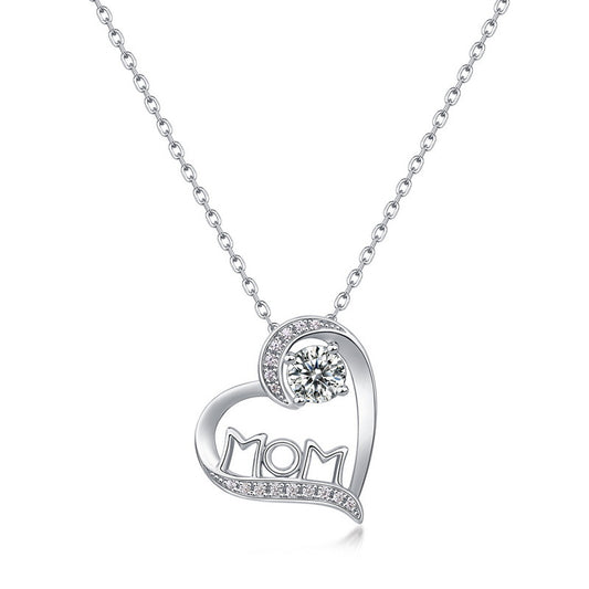 MOM Heart Birthstone Necklace S925 Silver