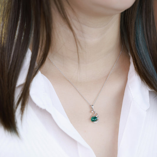 Lab Grown Emerald Swan Pendant Necklace S925 Silver