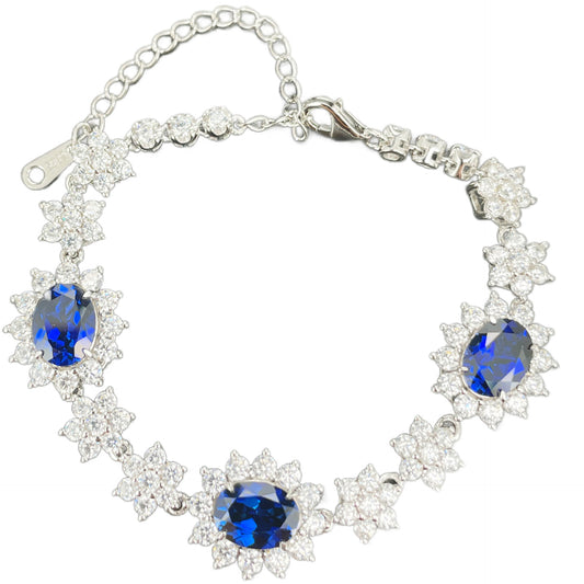 Princess Diana Lab Blue Sapphire Bracelet in S925 Sterling Silver