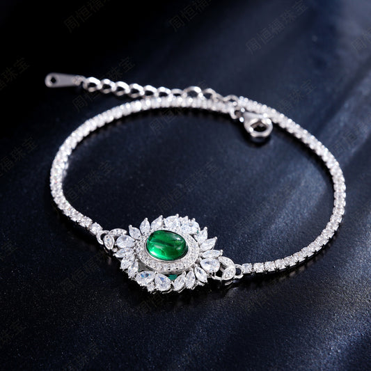 Sunburst Lab Emerald Bracelet in S925 Sterling Silver