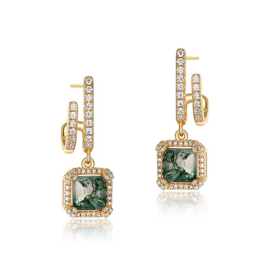 Moss Agate Drop Earrings S925 Silver Rose Gold Women
