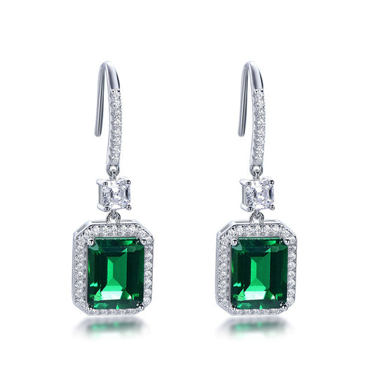 4CT Emerald Cut Lab Emerald Drop Earrings in S925 Sterling Silver