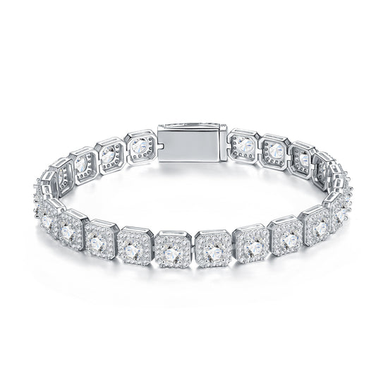 Square Cut Moissanite Bracelet in 925 Sterling Silver