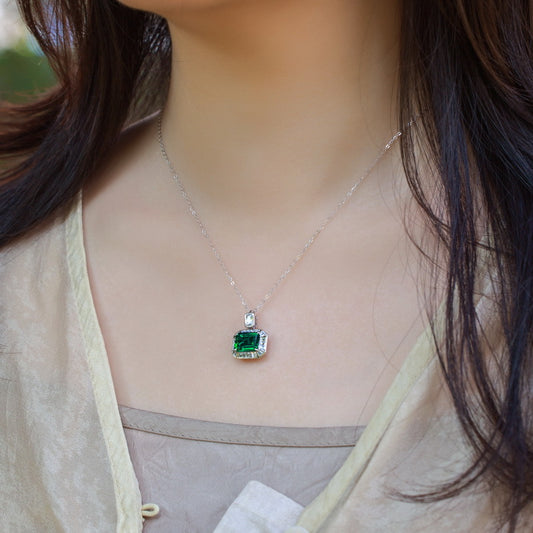 Lab Grown Emerald Asscher Cut Pendant Necklace S925 Silver