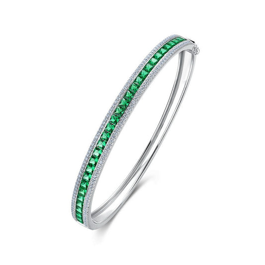 Lab Grown Emerald Bangle Bracelet S925 Silver Rose Gold Women