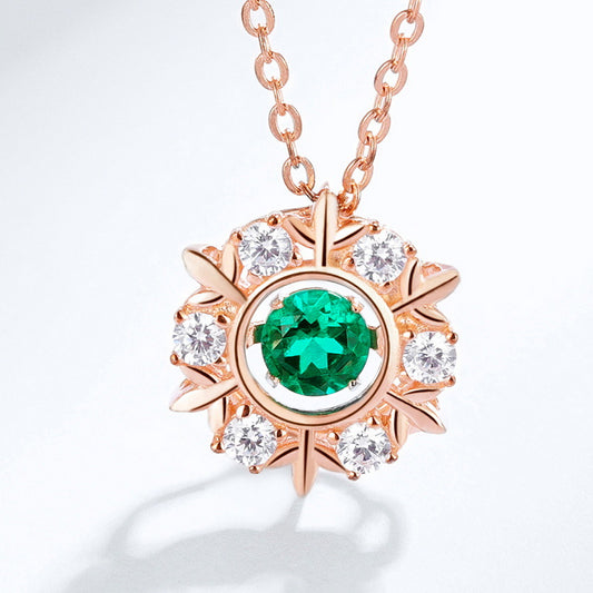 Lab Grown Emerald Sunburst Pendant Necklace S925 Silver