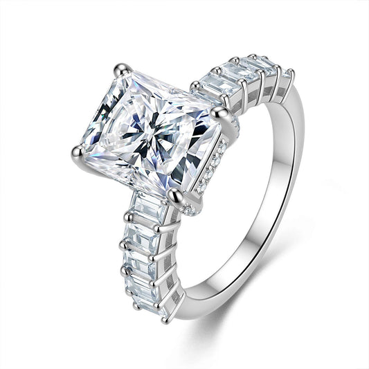 Emerald Cut Moissanite Ring in 925 Sterling Silver