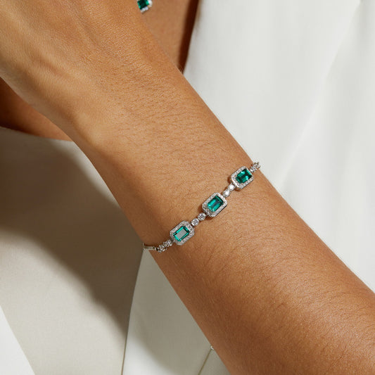 Lab Emerald Bracelet in S925 Sterling Silver