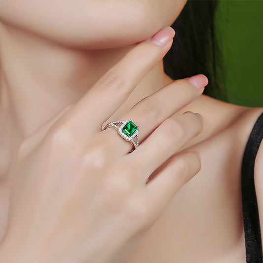 1.25CT Emerald Cut Lab Emerald Ring in S925 Sterling Silver