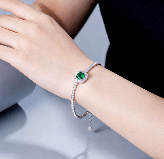 Lab Emerald Tennis Bracelet in S925 Sterling Silver