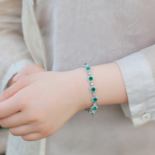 Lab Grown Emerald Flower Bracelet S925 Silver Rose Gold Women