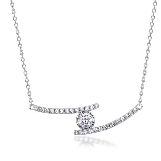 Moissanite Curved Bar Necklace S925 Silver Women Minimalist