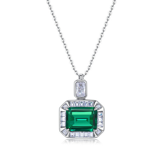 Lab Grown Emerald Asscher Cut Pendant Necklace S925 Silver