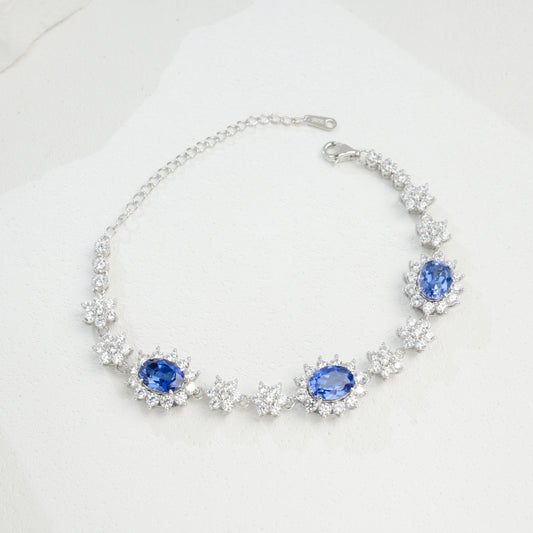 Princess Diana Lab Blue Sapphire Bracelet in S925 Sterling Silver