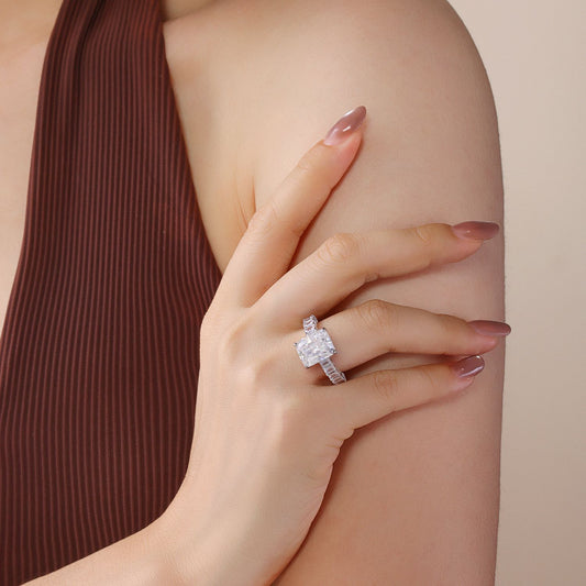 Emerald Cut Moissanite Ring in 925 Sterling Silver