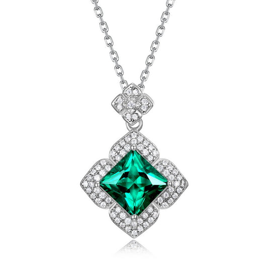 Lab Grown Emerald Geometric Pendant Necklace S925 Silver