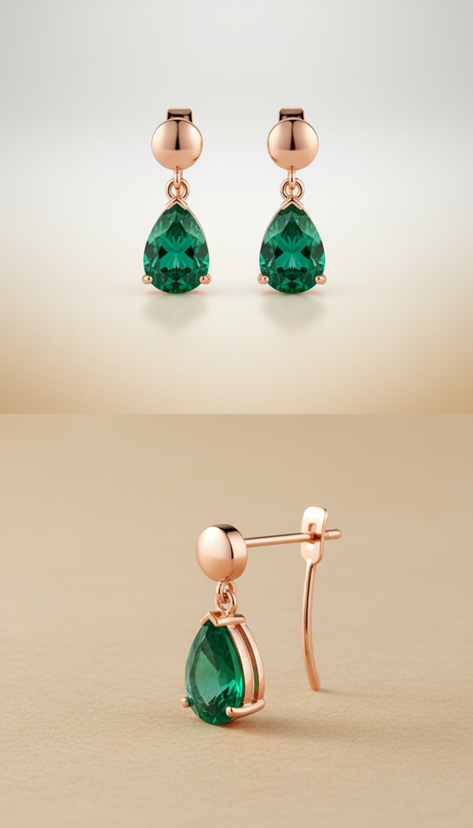 Rose gold emerald drop earrings