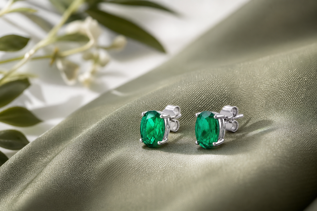 Lab-grown emerald earrings in sterling silver