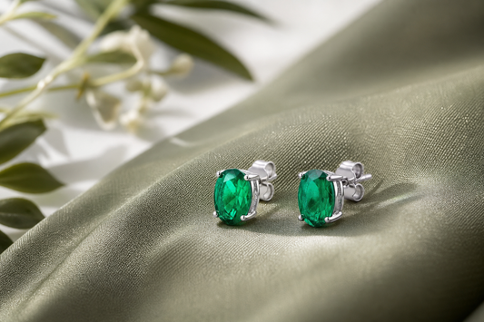 Lab-grown emerald earrings in sterling silver