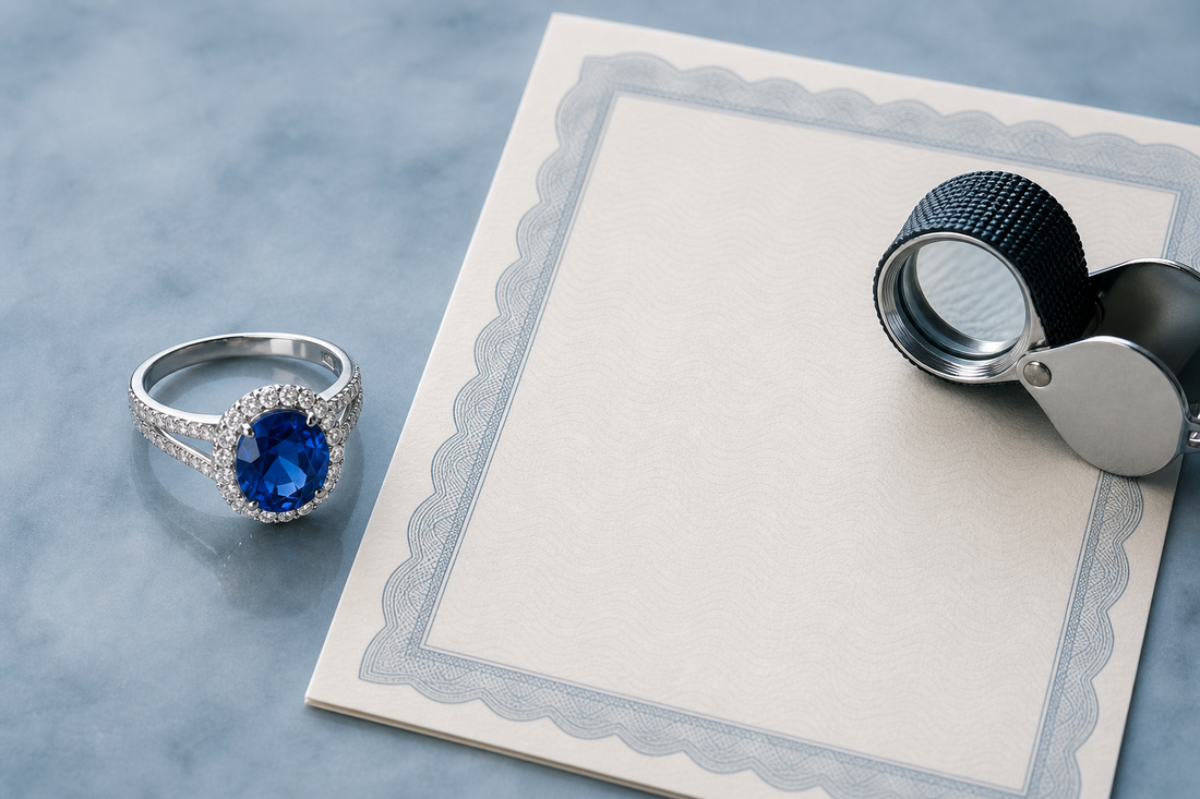 Lab-grown sapphire ring with gem certificate