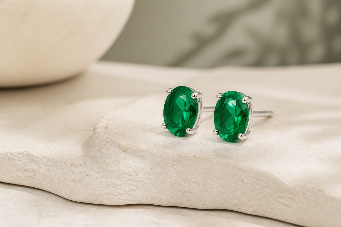 Lab-grown emerald earrings gift guide editorial image