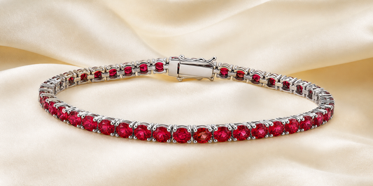 Luxury lab-grown ruby tennis bracelet on ivory silk