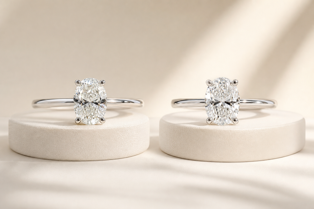 Two oval solitaire engagement rings
