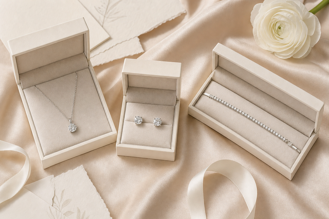 Wedding jewelry gifts including necklace, earrings and tennis bracelet