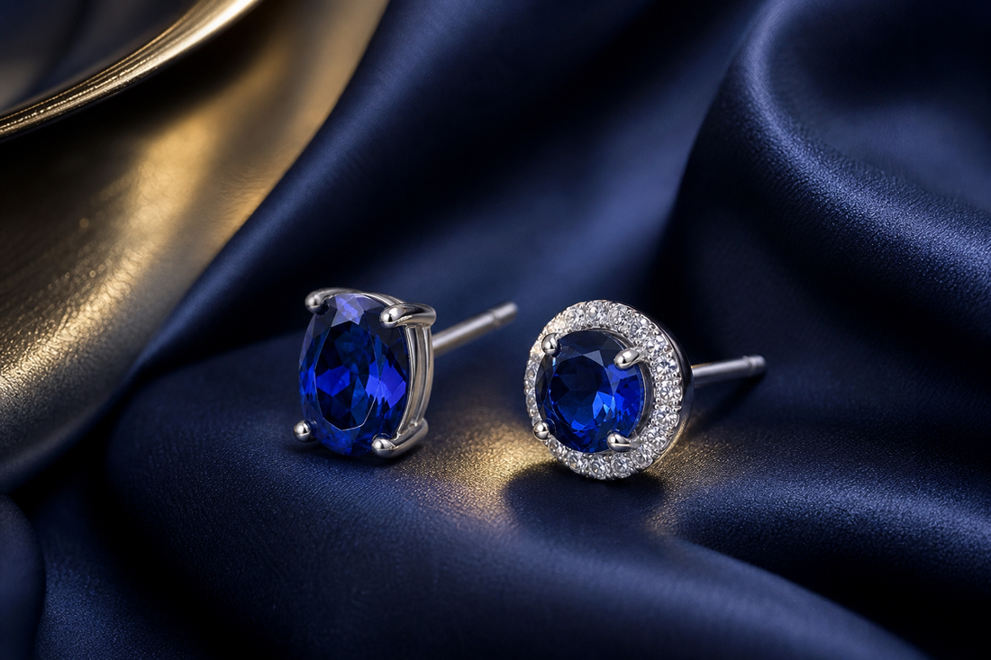 Royal blue lab-grown sapphire earrings in sterling silver