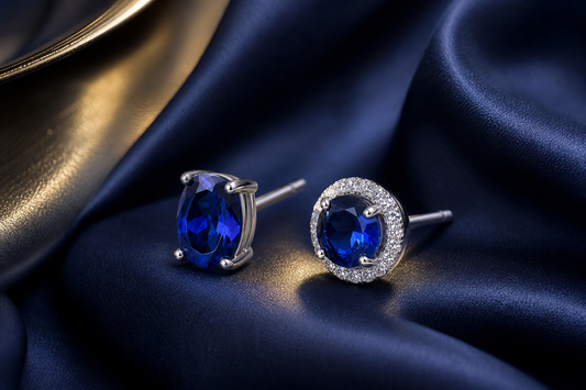 Royal blue lab-grown sapphire earrings in sterling silver