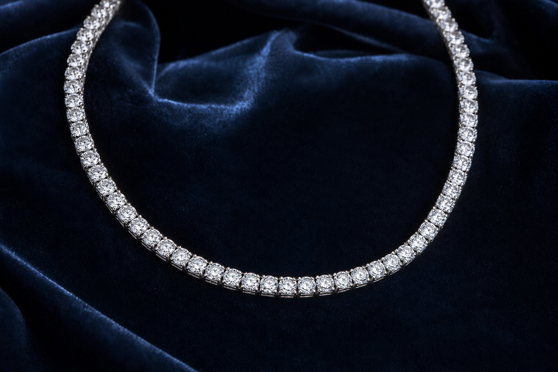 Moissanite tennis jewelry editorial photograph