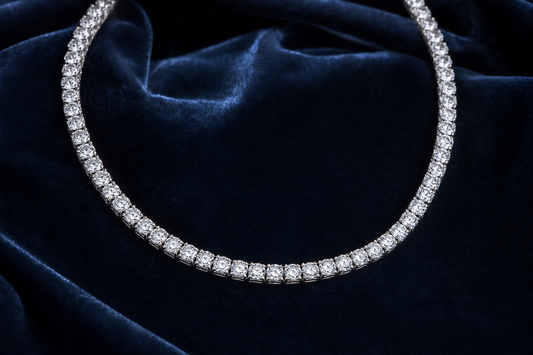 Moissanite tennis jewelry editorial photograph