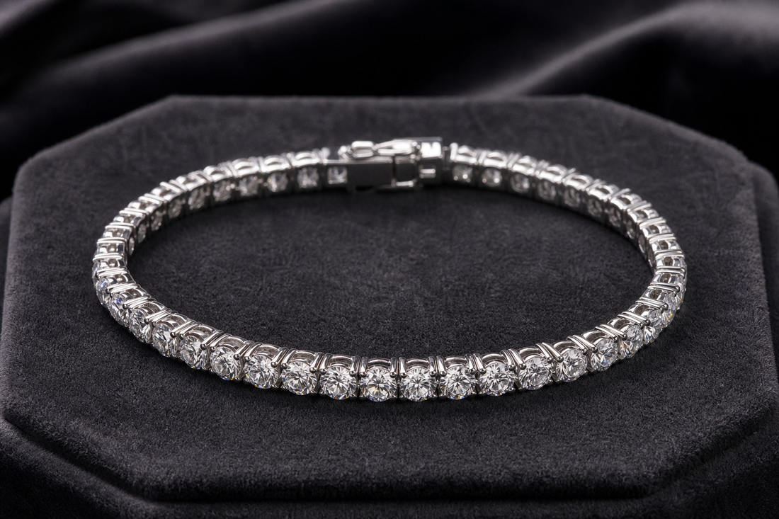 Moissanite tennis jewelry editorial photograph